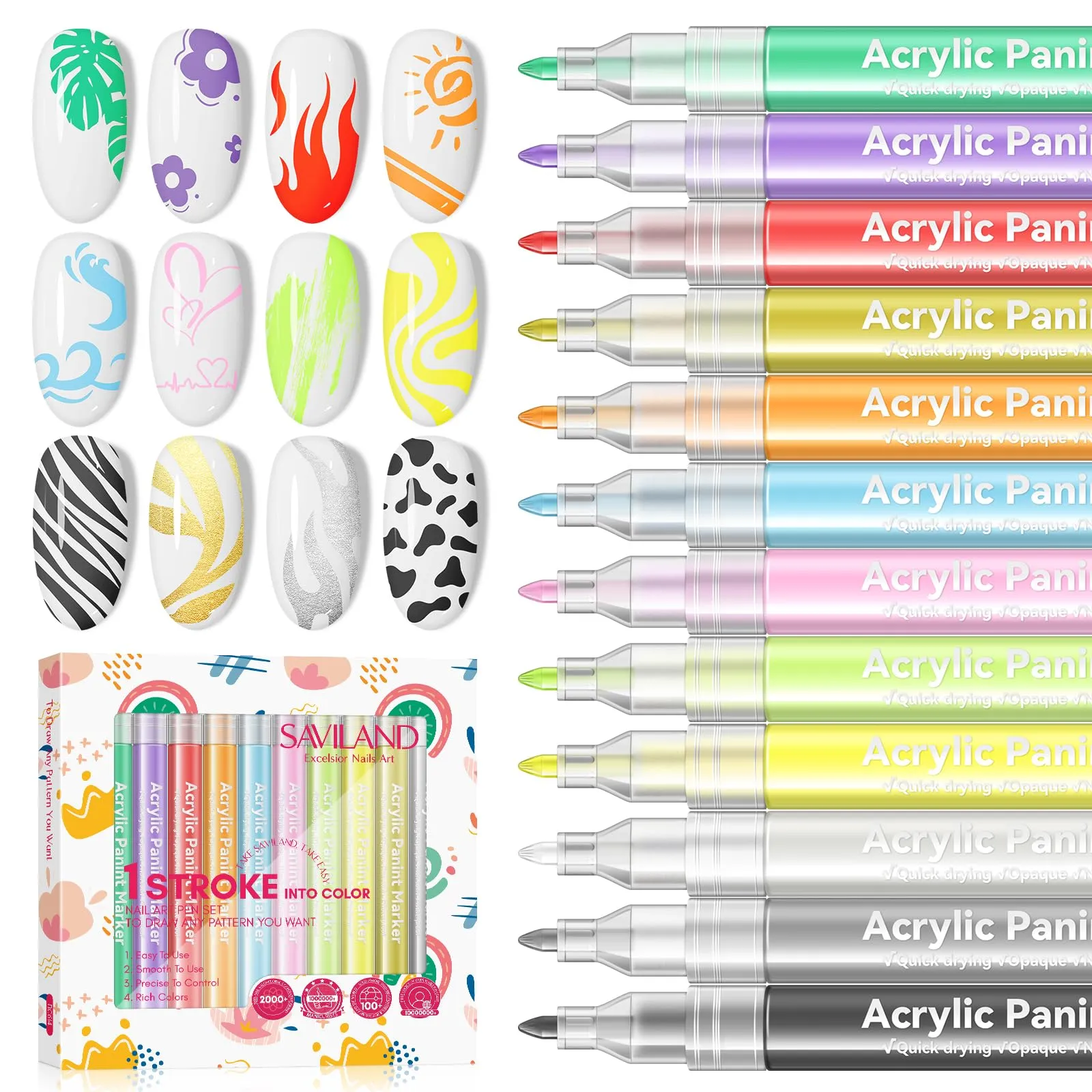 Saviland 12 Colors Nail Art Pens Set