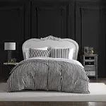 Betsey Johnson Wonderland Stripe Black Reversible Duvet Cover Set - Queen