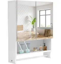 Nidouillet Bathroom Wall Cabinet with Mirror 27" Wall Mounted Medicine Cabinet Storage with 2 Mirrored Doors