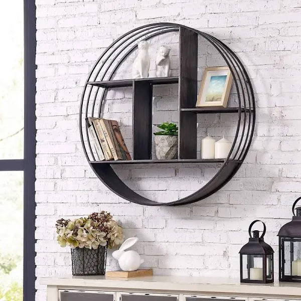 FirsTime + Co. Circular Shelf 27.5&#034;x27.5&#034;x6&#034; Round Metal Floating 3-Tiers White