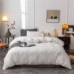 Janlive Washed Cotton Duvet Cover Queen Ultra Soft 100% Cotton Solid White Duvet Cover Set with Zipper Closure -3 Pieces White Q