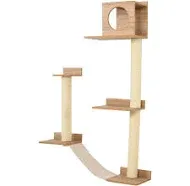 PawHut Wall-Mounted Multi-Level Cat Tree Activity Tower with Sisal-Covered Scratching Posts & An Interior Condo Area