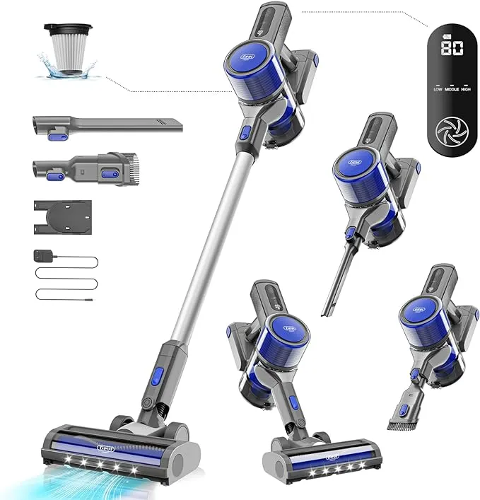 Cordless Vacuum Cleaner for Home | 400W Powerful Stick Vacuum | Long Runtime ...