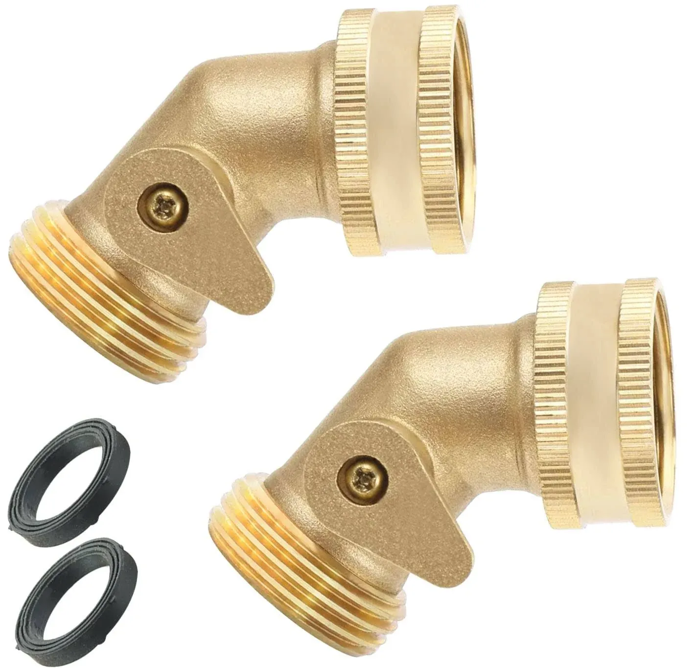 Brass 45 Degree Garden Hose Elbow Connector with Shut Off Valve Rv 2 Pack