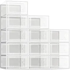 Large 12 Pack Shoe Storage Box, Clear Plastic Stackable Shoe Organizer Container