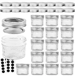 Mini Mason Jars - Regular Lids, 4 oz - Ideal for Jam, Honey, Wedding Favors - 25