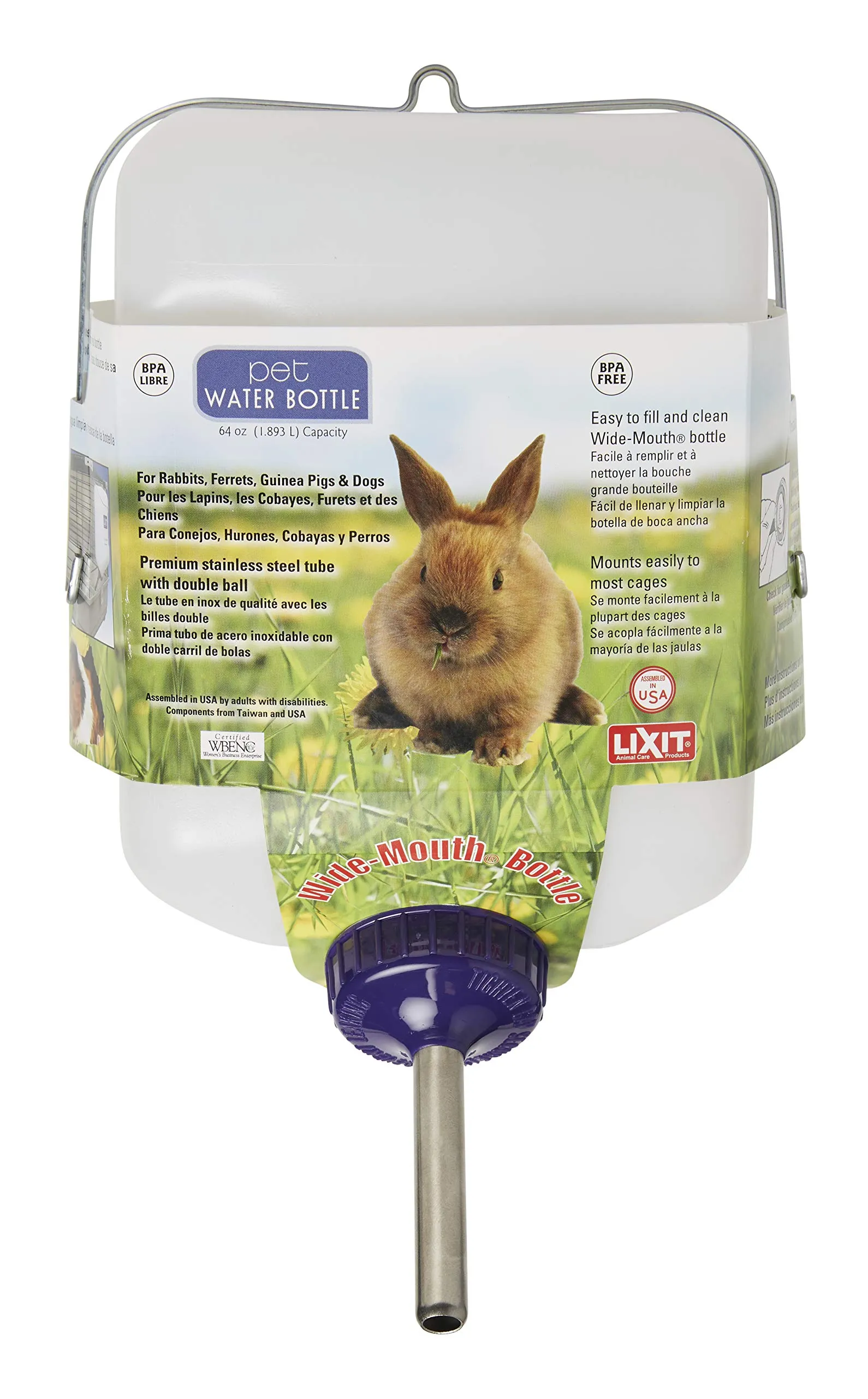 Lixit Square Opaque Water Bottle Rabbit  White, Purple, 1 Each By Lixit