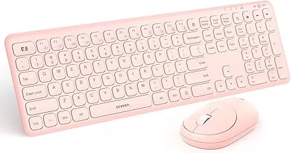 seenda Pink Wireless Keyboard and Mouse Set, 2.4G USB Ultra Slim Full-Size Cordless Keyboard & Mouse Combo for Windows PC Computer Laptop Desktop - Home/Office