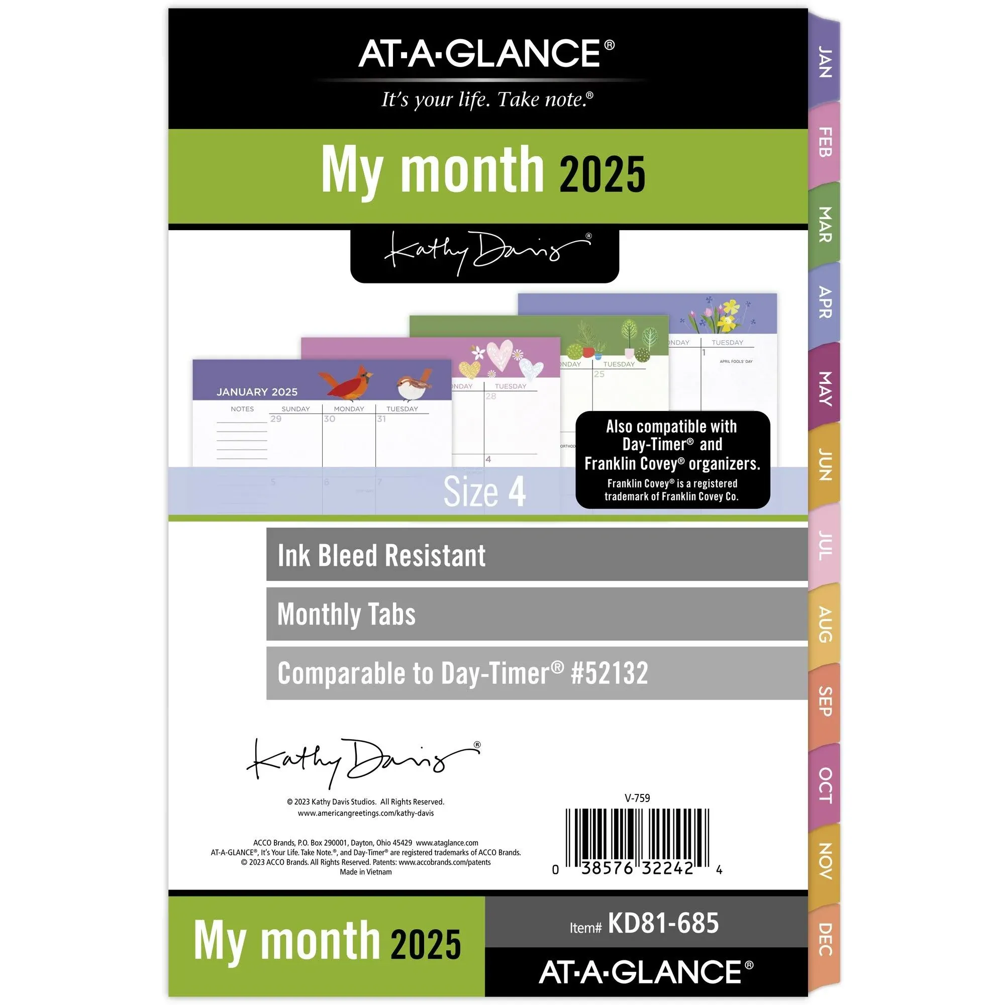 At-a-glance Kathy Davis2025 Monthly Planner Refill Loose-leaf Desk Size 5-12 x