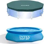 Intex 10ft Round Swimming Pool Cover & Easy Set 10ft x 30in Inflatable Pool