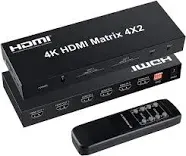 Ferrisa 4x2 Hdmi Matrix Switch,4 in 2 Out Matrix Hdmi Video Switcher Splitter +Optical & L/R Audio Output,Support Ultra