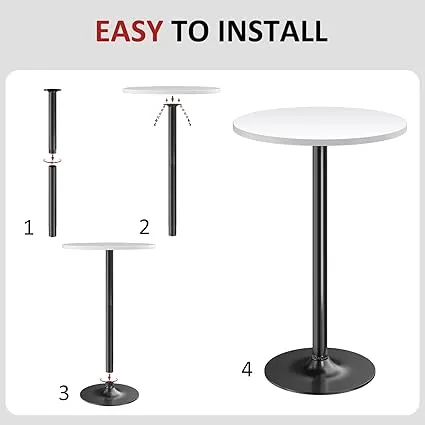 Furmax Bistro Pub Table Round Bar Height Cocktail Table Metal Base MDF Top Obsidian Table with Black Leg 23.8-Inch Top, 39.5-Inch Height (White)