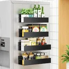 2 Pack Fridge Magnetic Spice Shelves,Metal Black