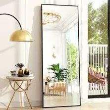 BEAUTYPEAK Full Length Mirror 64"x21" Nano Glass, Standing Rectangle Floor Mirrors Body Dressing Wall-Mounted Mirror for Living Room, Bedroom, Black