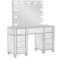 Coaster Allora 9-drawer Mirrored Storage Vanity Set with Hollywood Lighting Metallic