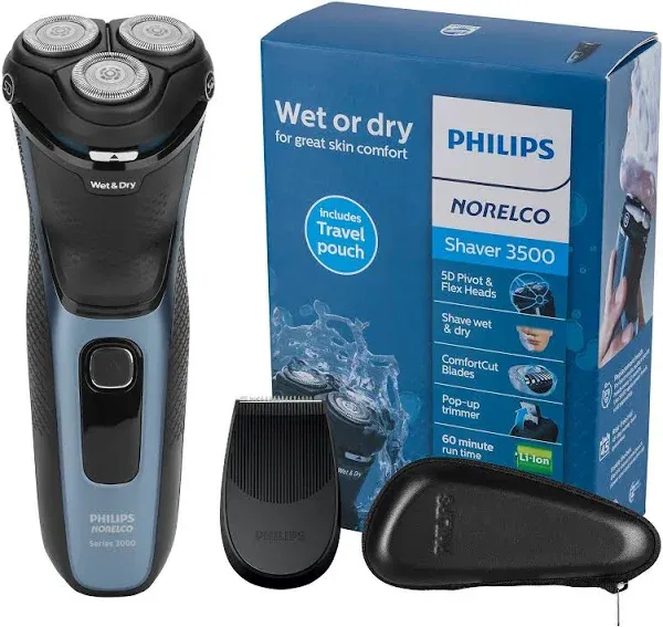 Philips Norelco Shaver 3500 S3212 Black/Blue Cordless Wet &amp; Dry Electric Shaver