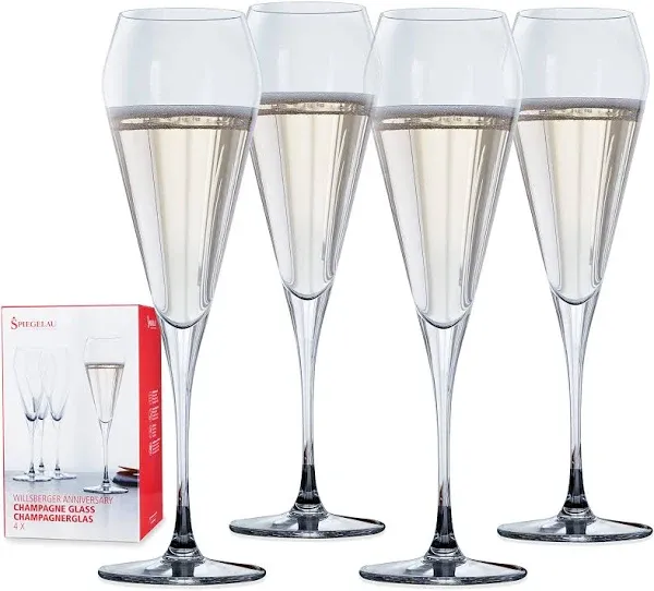 Spiegelau Willsberger Champagne Wine Glasses, Set of 4, European-Made Lead-Free Crystal, Classic Stemmed, Dishwasher Safe, Professional Quality Wine Glass Gift Set, 8.5 oz