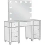 Coaster Allora 9-Drawer Mirrored Storage Vanity Set with Hollywood Lighting Metallic