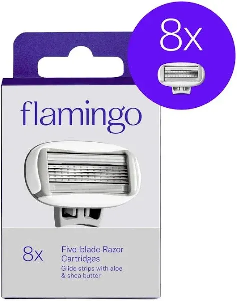 Flamingo 5-blade Razor Replacement Blades Aloe &amp; Shea Butter ( 8 Cartridges )