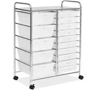 RELAX4LIFE 15-Drawer Storage Drawer Carts - Mobile Rolling Utility Cart w/Wheels, Craft Organizer for Classroom Organization and Storage, School, Office, Home, Storage Organizer Cart (Gradient Grey)