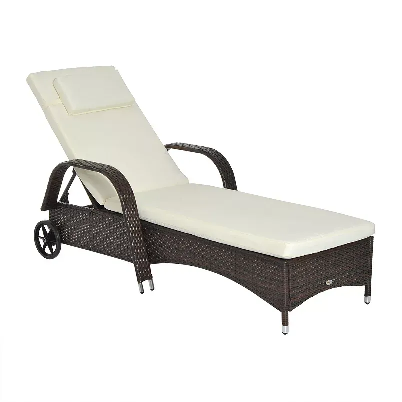 Outsunny Patio Wicker Chaise Lounge PE Rattan Outdoor Lounge Chair with Cushion