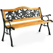 Patio Park Garden Bench Porch Chair Cast Iron Hardwood