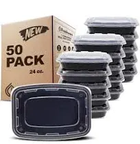 Freshware Meal Prep Containers 50 Pack 1 Compartment 16 oz and 2 Compartment 28 oz Food Storage Containers with Lids