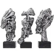 3 Pcs Thinker Statue, Silence is Gold Abstract Art Figurine, No Hear No See N...