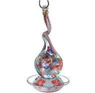 Grateful Gnome - Hummingbird Feeder - Hand Blown Glass - Gnarly Glass Neck Gourd - 16 Fluid Ounces