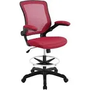 Modway Veer Modern Mesh Fabric &amp; Metal Drafting Chair in Red