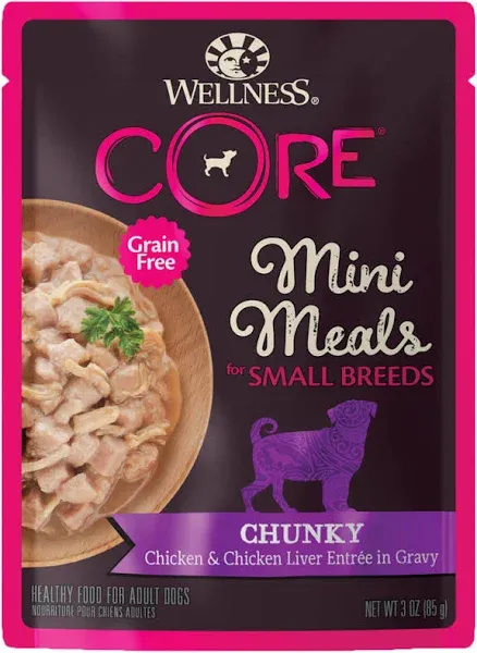 Wellness CORE Natural Grain Free Small Breed Mini Meals Shredded Chicken Gravy Wet Dog Food