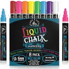 Liquid Chalk Markers for Blackboards - Bold Color Dry Erase Marker Pens - Chalkboards Signs, Windows, Blackboard, Glass - 6mm Reversible Tip (8 Pack)