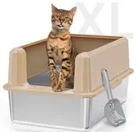 Enclosed Stainless Steel Cat Litter Box with High Side, XL Large Litter Box for