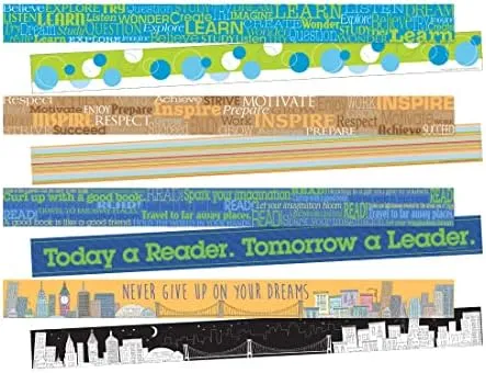 Barker Creek Double-Sided Bulletin Board Border Set of 4, Words of Inspiration, Multicolor 4-Pack, Learn, Inspire, Read, Dreams, 35' of 3" Wide Border in Each of 4 Designs for Total of 140' (908)