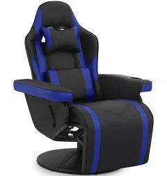 Magshion Massage Gaming Recliner Chair Adjustable PU Leather Video Game Chair Home Theater Seat 360° Swivel Game Chair w/Headrest, Lumbar Support, Footrest, Cup Holder and Side Pouch, Black