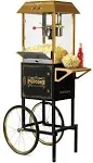 Nostalgia 10 Oz. Kettle Vintage Professional Popcorn Cart with Wheels in Black NKPCRT10BKD1