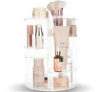 , Rotating Makeup Organizer - Adjustable Shelf Height and Fully Clear