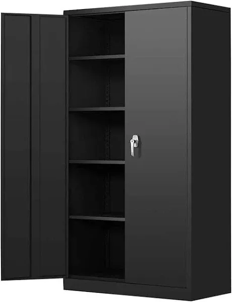 Pataku Metal Storage Cabinet, Garage Cabinet with Doors and Shelves 36" Hx32 Wx16 D, Steel Lockable File Cabinet for Office, Home, Garage, Basement, Industrial, Black