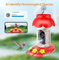 Hummingbird Feeder with Camera, Smart Hummingbird Camera with AI Recognition, Auto Capture Bird Video and Notify, Hummingbird Feeder Camera for Outdoor