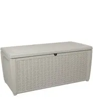 Keter 135 Gal. White Large Resin Deck Box for Patio Garden Furniture Ventilated