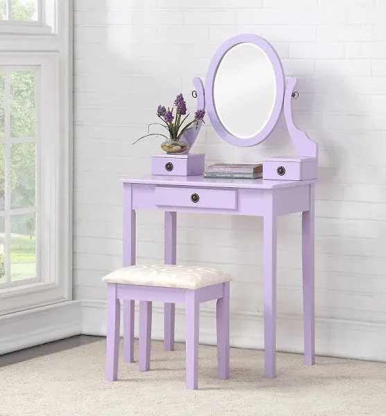 Roundhill Furniture Moniys Wood Moniya Makeup Vanity Table and Stool Set