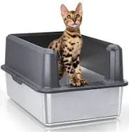 Premium Stainless Steel Cat Litter Box XL - Anti-Urine Leakage, Secure Enclosure