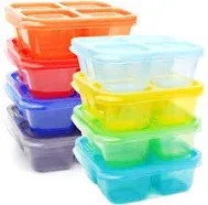 Youngever 8 Pack 4-Compartment Reusable Snack Box Food Containers Bento Lunch Box Meal