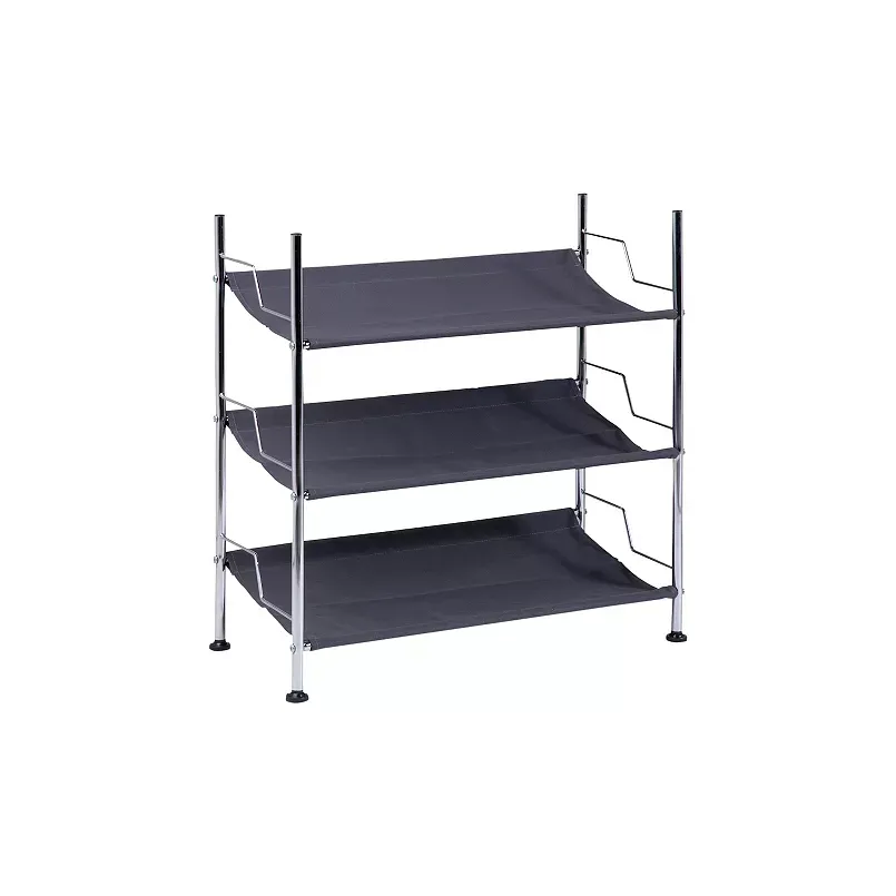 Honey-Can-Do 3-Tier Canvas and Chrome Shoe Rack