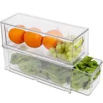 Durable 2-Pack Fridge Organizer Bins with Pull-Out Drawer &amp; Easy Grip Handles