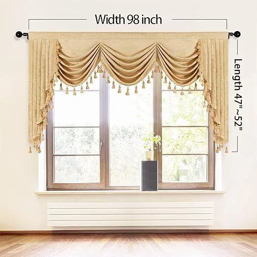 ELKCA Thick Chenille Window Curtains Valance for Living Room Luxury Gold Room Curtain Valance,Rod Pocket (W98inch,1 Panel)