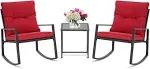 Suncrown 3-Piece Black Metal Outdoor Patio Rocking Bistro Set - Red