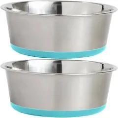 Gorilla Grip Stainless Steel Metal Dog Bowl Set of 2, Rubber Base, Heavy Duty, Rust Resistant, Food Grade BPA Free, Less Sliding, Quiet Pet Bowls for