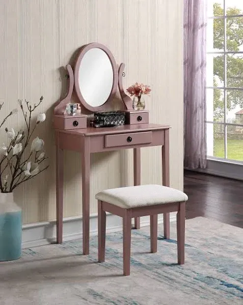 Roundhill Furniture Moniys Wood Moniya Makeup Vanity Table and Stool Set