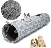 Geometric Straight Cat Tunnel with Plush Inside,Cats Toys Collapsible Tunnel ...